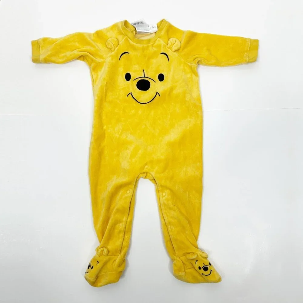 2/$30 H&M Velour Pajama Jumpsuit One Piece Footies Yellow 9M #9185